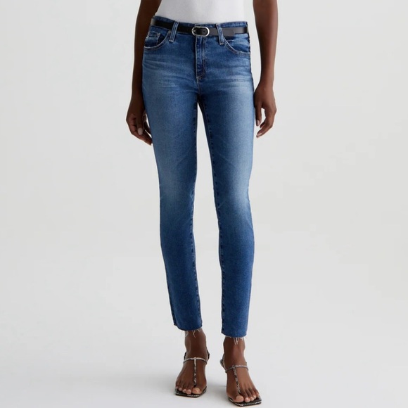 AG Adriano Goldschmied Prima Crop Cigarette Leg Pant in Blue Denim Raw Hem Sz 28 - Picture 1 of 13